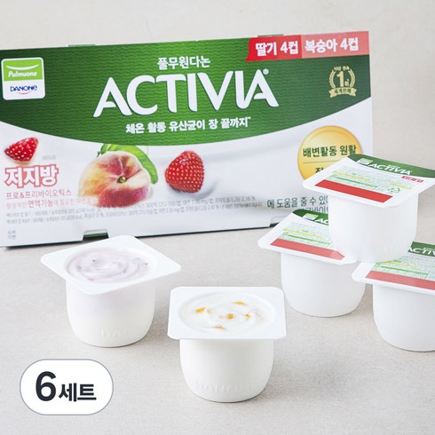 풀무원다논 액티비아 딸기 80g x 4개 + 복숭아 80g x 4개, 8개입, 6세트