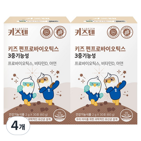 키즈텐 펀프로바이오틱스 3중 기능성 키즈 유산균 30p, 60g, 4개