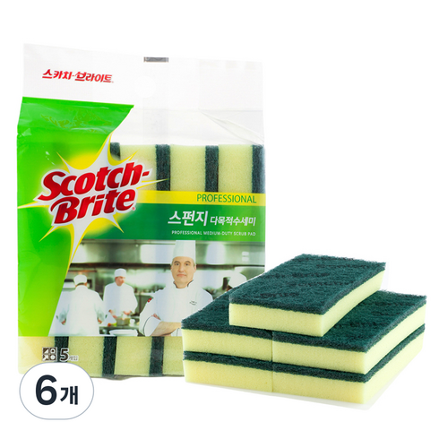 스카치브라이트 스펀지 다목적 수세미, 5개입, 6개