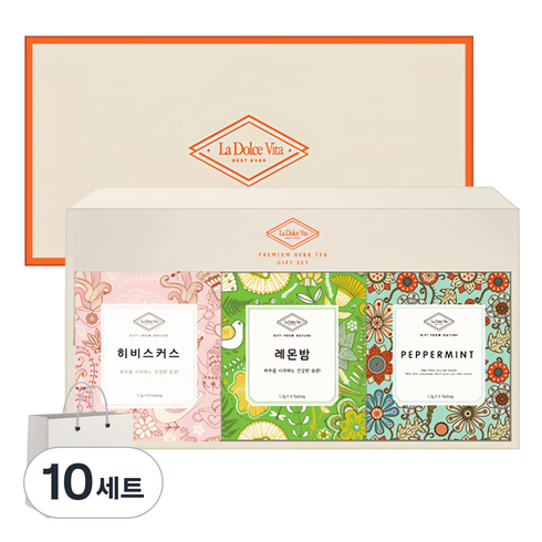 라돌체비타 프리미엄 허브차 3종 선물세트 + 쇼핑백, 히비스커스 1.2g x 6p + 페퍼민트 1.2g x 6p + 레몬밤 1.2g x 6p, 10세트