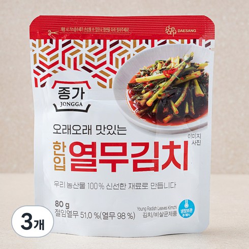 대상 종가 열무김치, 80g, 3개