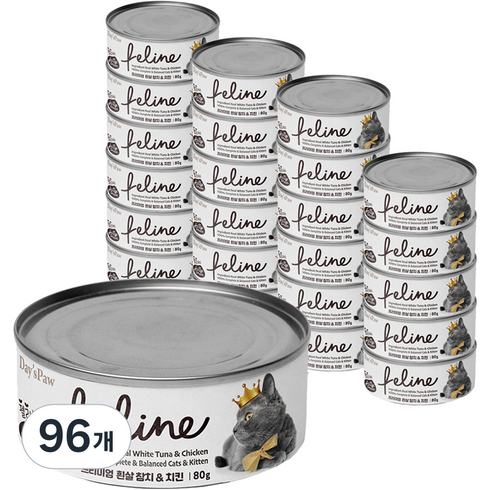 데이스포 고양이 필라인 간식캔, 혼합맛(흰살참치/치킨), 80g, 96개
