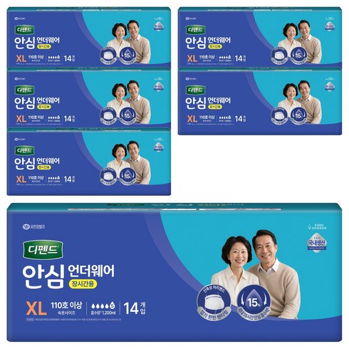 디펜드 남녀공용 안심플러스 언더웨어 성인기저귀 장시간용, 특대형, 14개입, 6개