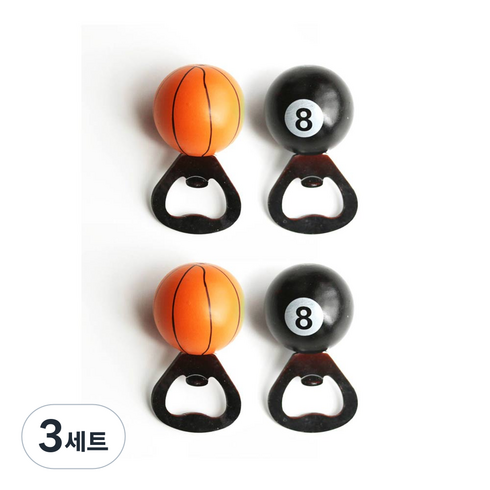 부스마켓 스포츠 컬렉션 병따개 바스켓볼 2p + 포켓볼 2p, 혼합색상, 3세트