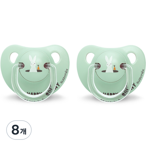 스와비넥스 해피 버니 아나토미컬 노리개 젖꼭지 라텍스 2p, 1단계(0~6개월), 버니 민트, 8개