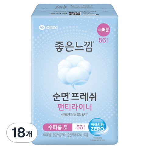 좋은느낌 순면 프레쉬 라이너, 18개, 56개입, 슈퍼롱