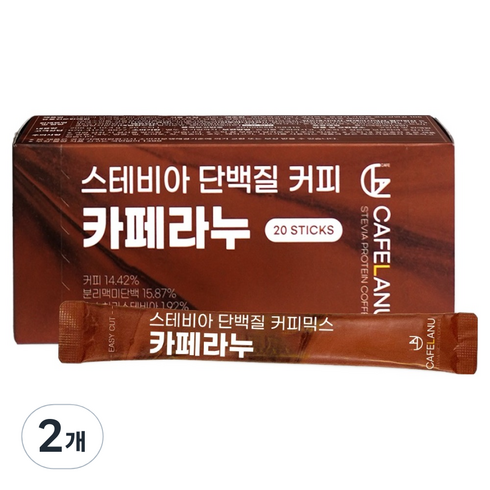 한국생활건강연구소 카페라누 스테비아 단백질 커피믹스, 2개, 20개입, 9.6g