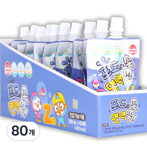 베베모린 뽀로로 면역 쏙 음료 포도맛, 100ml, 80개