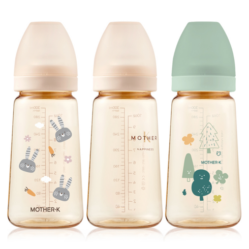 마더케이 베이직 PPSU 무꼭지 젖병 트리플 세트, 토끼크림 + 포레스트민트 + 베이직크림, 180ml, 1세트