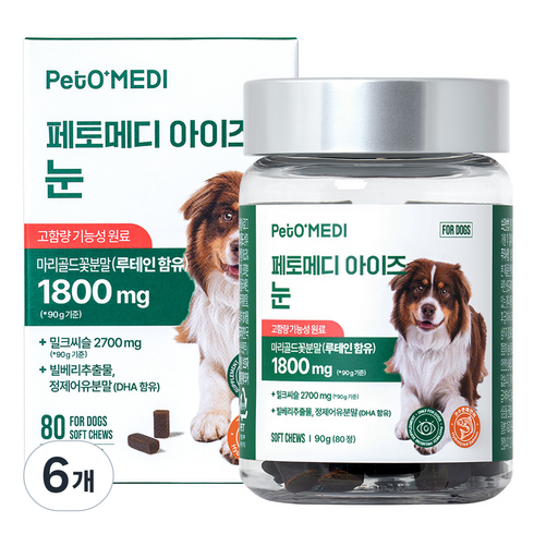 페토메디 강아지 아이즈 눈 영양제, 80정, 눈물개선/눈건강, 6개
