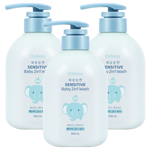 베비언스 센서티브 베이비 투인원 워시 파우더플로럴향, 500ml, 3개