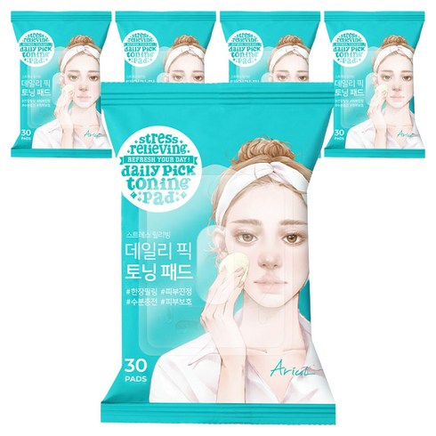[비건뷰티] 아리얼 데일리 픽 토닝패드 57g, 30매입, 5개