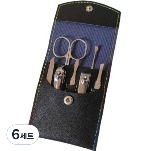 제이 고급 손톱손질 도구 7종 + 케이스 세트, 실버(도구), 블랙(케이스), 6세트