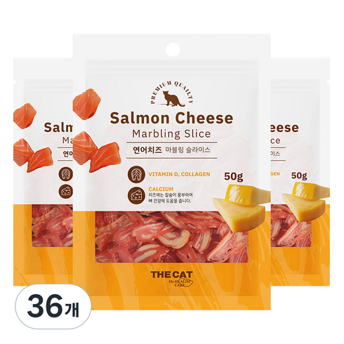 더캣 고양이 마블링 슬라이스 간식, 혼합맛(연어/치즈), 50g, 36개
