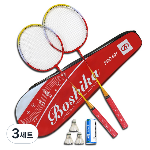 배곧인터내셔널 보시카 배드민턴 라켓 2p + 셔틀콕 3p + 가방 세트 PRO601, PRO601(RD), 3세트