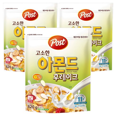 포스트 고소한 아몬드 후레이크 시리얼, 620g, 3개