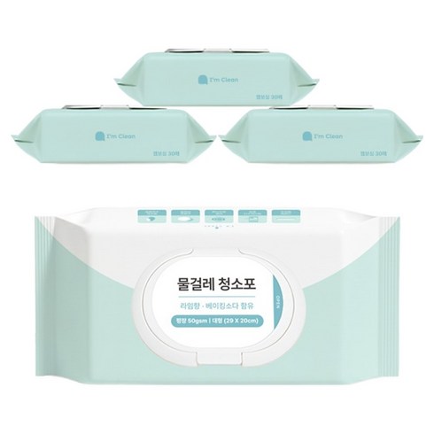 아임클린 물걸레청소포 대형 캡형 라임향 30매, 4개