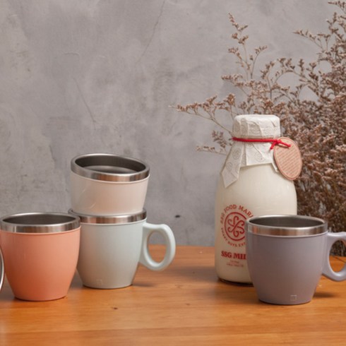 JVR 유로 머그컵 280ml 4종 세트, 화이트 + 핑크 + 블루 + 퍼플, 1세트