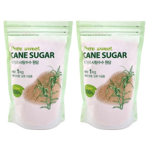 캐인슈가 비정제 원당 갈색설탕, 1kg, 2개