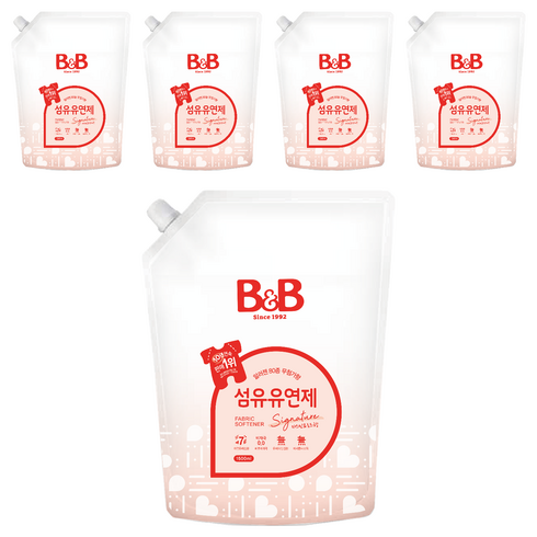 비앤비 비자극 유아 섬유유연제 자스민앤로즈향 리필형, 1.5L, 5개