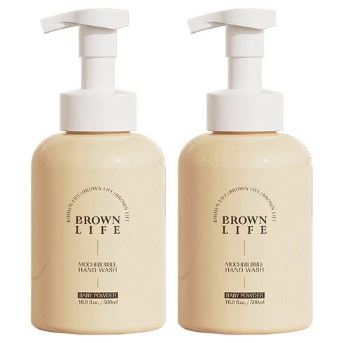 브라운 라이프 아기 핸드워시 대용량 거품형 저자극 손세정제 베이비파우더향, 500ml, 2개
