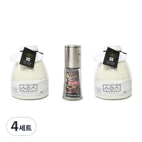 소금이오는소리 소금 굵은입자 480g + 고은입자 480g + 그라인더 명품 프리미엄세트, 4세트