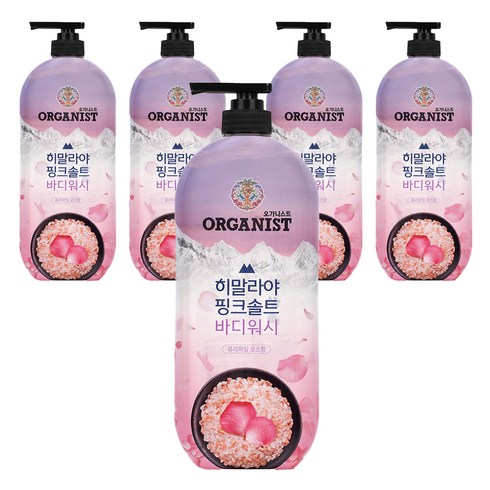 오가니스트 히말라야 핑크솔트 풍성한 거품 산뜻한 바디워시 로즈향, 900g, 5개