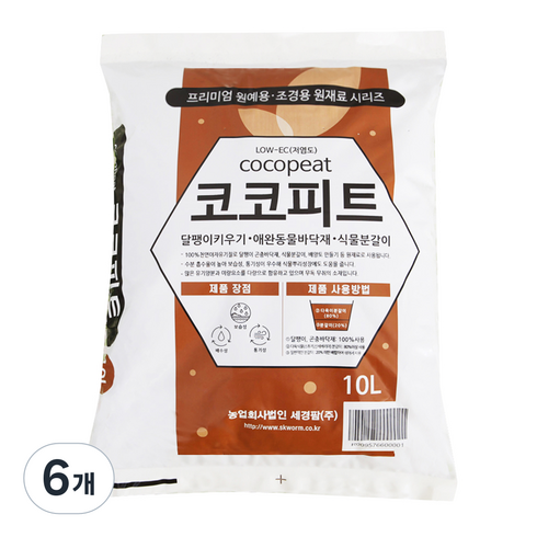 세경팜 코코피트 달팽이전용 바닥재, 10L, 6개