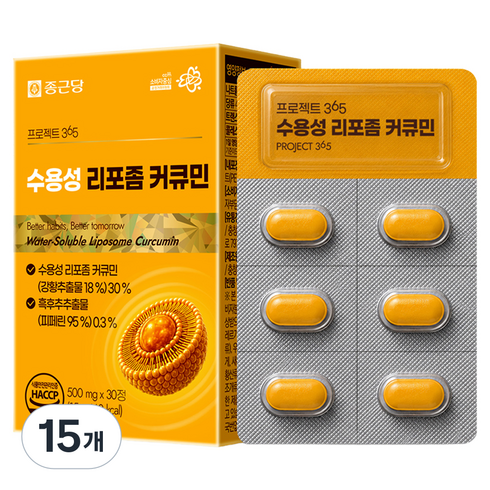 종근당 프로젝트 365 수용성 리포좀 커큐민 500mg, 15개, 30정