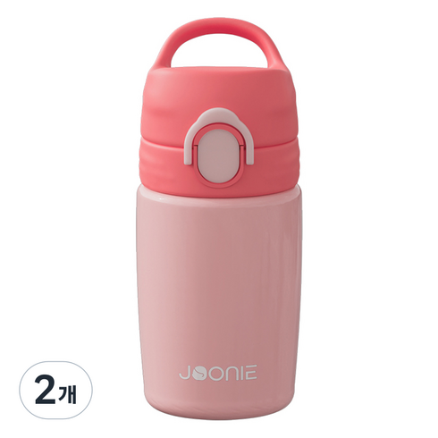 주니 원터치 스테인레스 텀블러 입모아컵, 240ml, 2개, 핑크