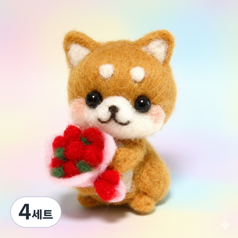 아트조이 DIY 양모펠트 키트, 4세트, 장미다발강아지