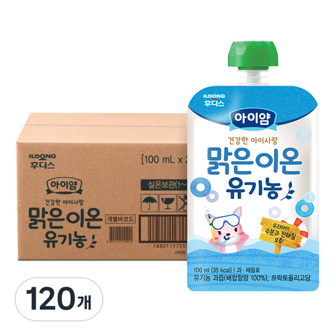 아이얌 건강한 아이사랑 맑은 이온 유기농 주스, 100ml, 120개