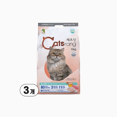 캐츠랑 전연령 고양이 건식사료, 닭+참치, 5kg, 3개