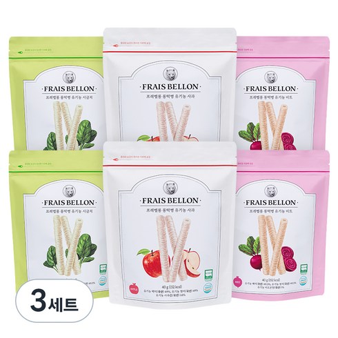 프레벨롱 유기농 롱떡뻥 과자 40g x 3종 x 2p 세트, 3세트, 사과, 비트, 시금치