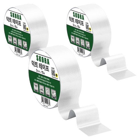 스코라 덕트 테이프 화이트 5cm x 15m, 3개
