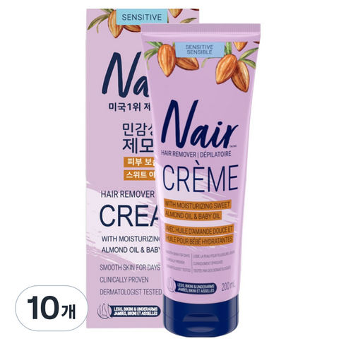 네어 민감성 스위트아몬드오일 제모크림, 10개, 200ml