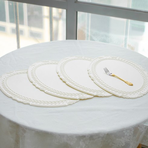 시라쿠스 로렐 실리콘 매트 4p, 로렐 아이보리, 가로 44cm x 세로 30cm x 두께 4mm, 4개