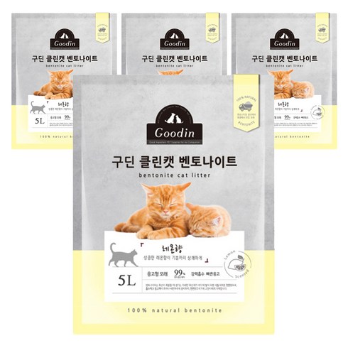 구딘 클린캣 고양이모래, 5L, 4개, 레몬향