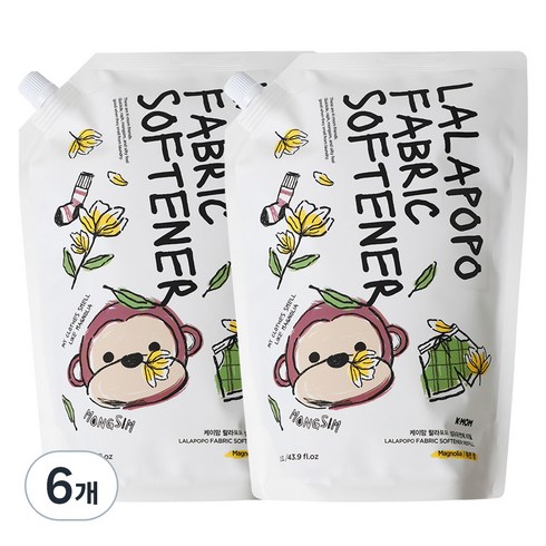 케이맘 랄라포포 유아용 섬유유연제 목련향 리필, 1.3L, 6개