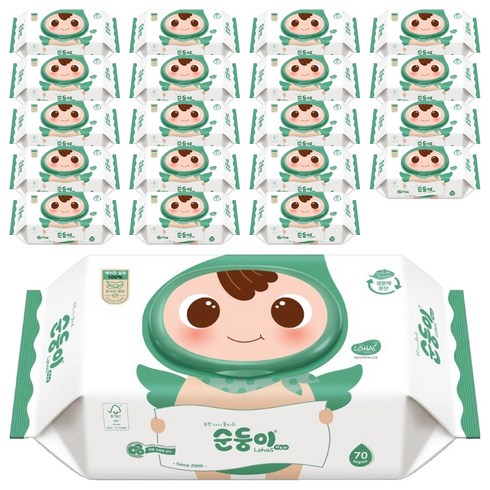 순둥이 로하스 물티슈 캡형 75평량, 75g, 70매, 20세트