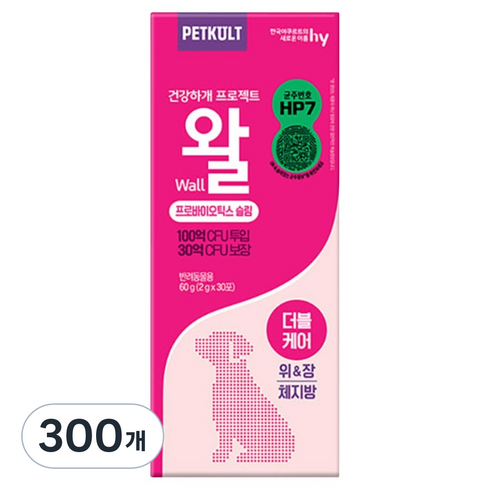 펫쿠르트 건강하개 프로젝트 왈 프로바이오틱스 30p, 제한된 재료 다이어트, 2g, 300개, 소화기능/췌장/위개선