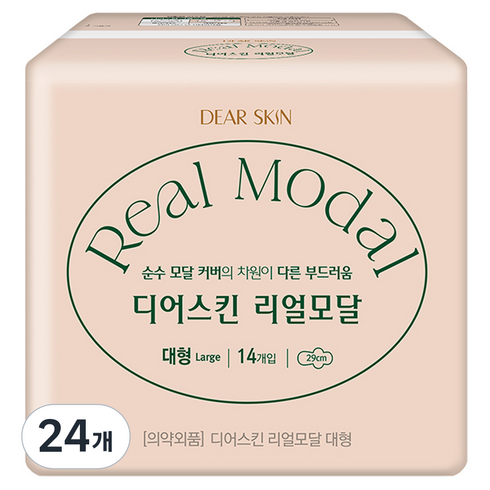 디어스킨 리얼모달 생리대 날개형, 대형, 14개입, 24개