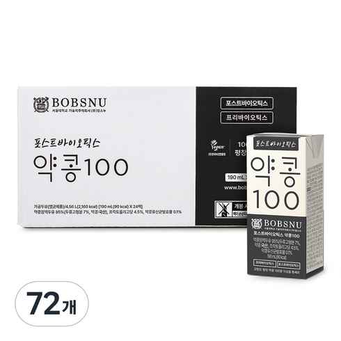 서울대밥스누 포스트바이오틱스 약콩100 두유, 190ml, 72개