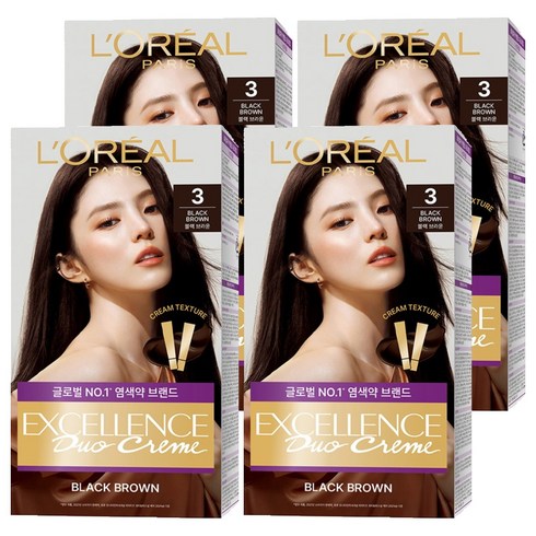 로레알파리 엑셀랑스 듀오크림 나눠쓰는 새치염색 염모제, 3호 블랙 브라운, 4개