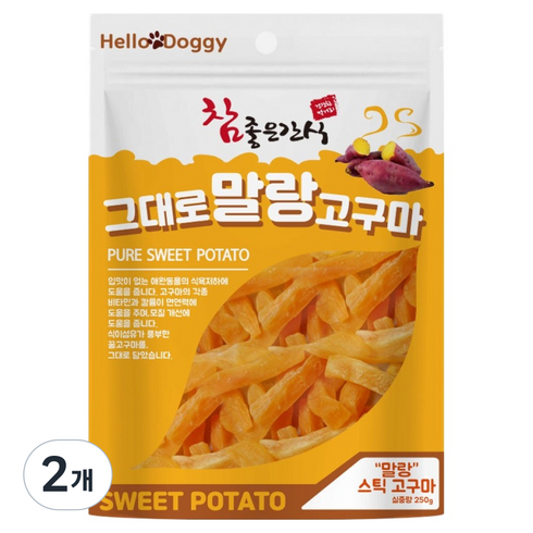 헬로도기 강아지 참좋은간식 그대로 말랑 고구마 스틱 간식, 250g, 2개