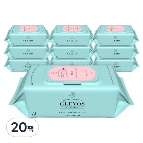 클레보스 넘버원 민트 물티슈 캡형, 65g, 70매, 20개