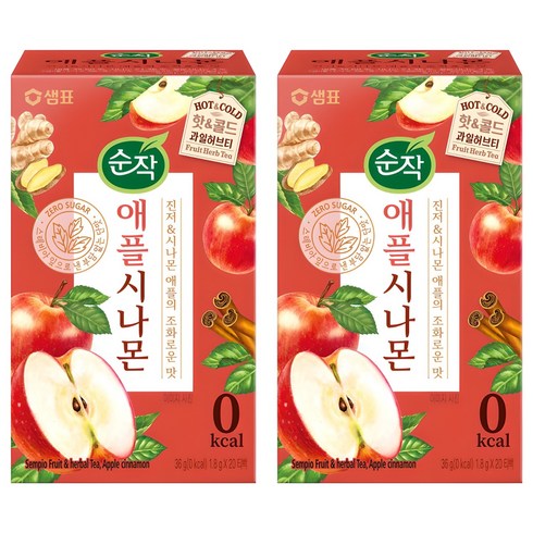 순작 애플시나몬 핫&콜드 과일허브티, 1.8g, 20개입, 2개