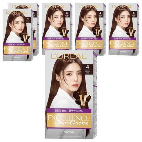 로레알파리 엑셀랑스 듀오크림 염모제, 4호 브라운, 6개