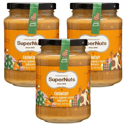 슈퍼너츠 100% 땅콩버터 크런치, 460g, 3개