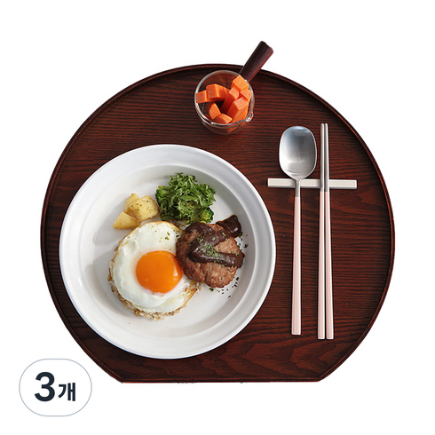 르리에 옻칠 반달 우드 트레이, 다크브라운, 3개